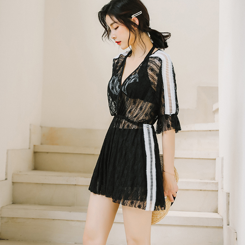 度假泳衣女英伦风比基尼三件套裙式小胸聚拢钢托平角裤显瘦沙滩装在类目 运动/瑜伽/健身/球迷用品, 游泳, 比基尼中 - 来自Buy2taobao.com提供专业的淘宝代购服务