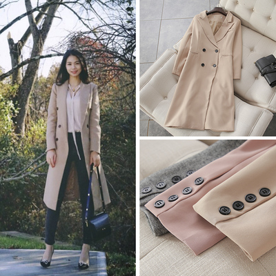 超值！好显腰身的长款风衣 版型很好 自留珊瑚粉 唯美色西装外套