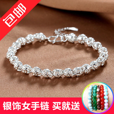 S925纯银手链女简约流行圆珠手链日韩饰品送闺蜜朋友生日礼物