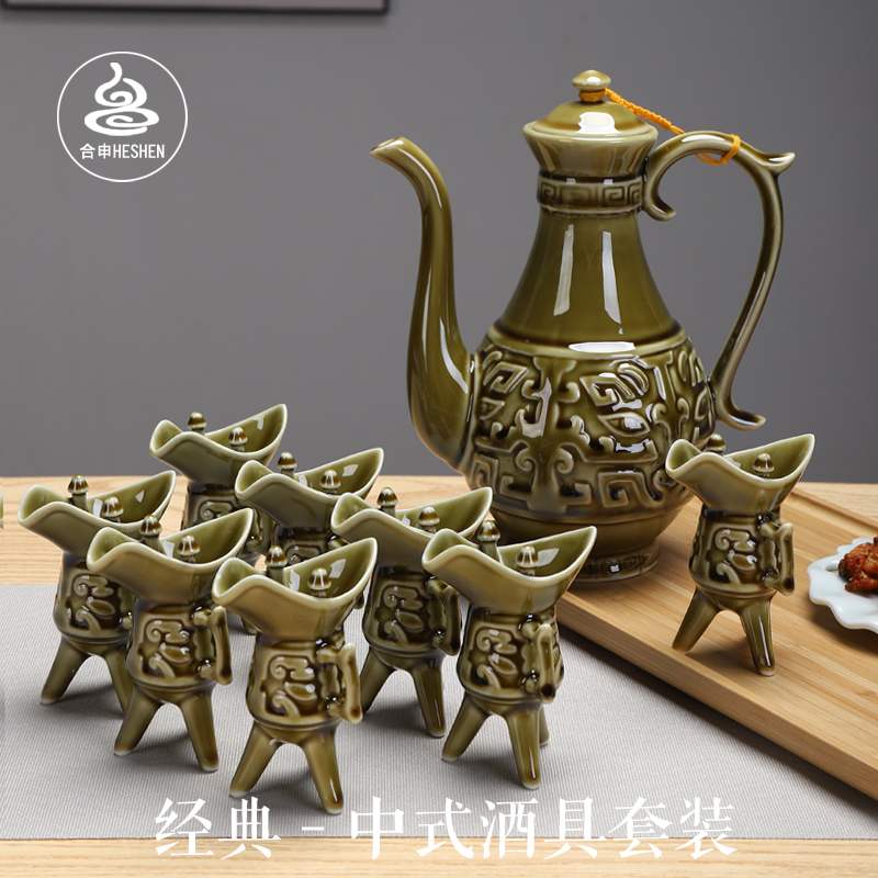 合申经典中国风酒具套装陶瓷中式白酒壶分酒器仿古爵杯小酒杯送礼|ruв категории посуда, до дна/бокал/вино, бокал - от Buy2taobao.com для оказания профессиональной услуги покупки агента Taobao