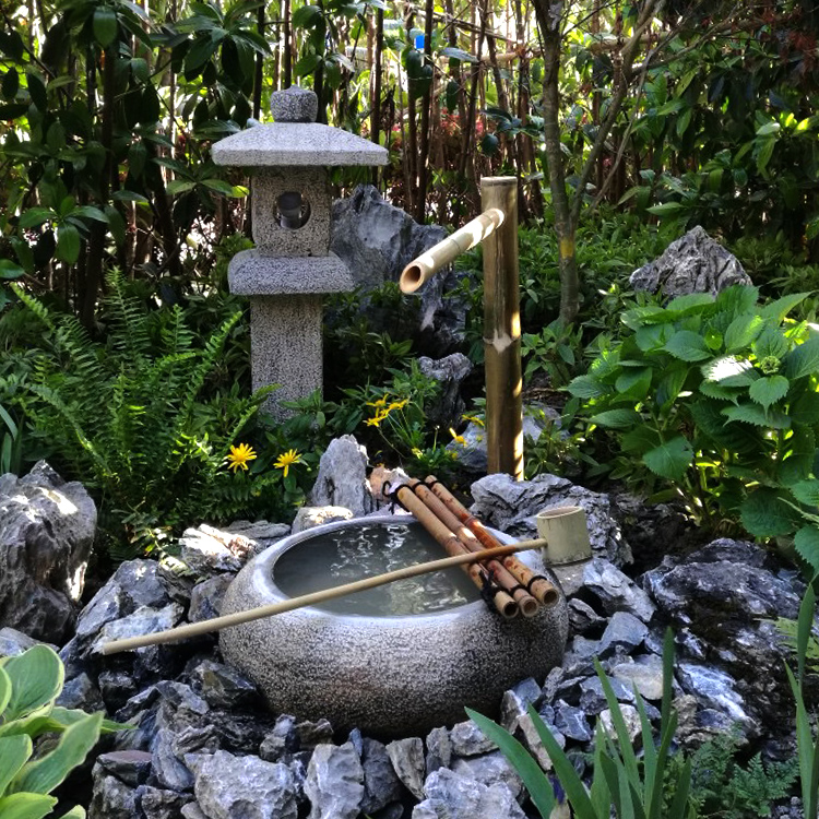 Japanese Waterfront Water Bowl Stone lantern courtyard Dry landscape Scenery indoor Natural stone Bamboo Basin Flowing water Decorationin the Home accessories , Carving , Stone carving category - from Buy2taobao.com to provide professional Taobao agent buy service