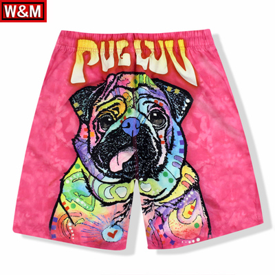 夏季泰国海边度假情侣沙滩裤男速干五分裤狗狗印花短裤宽松泳裤潮
