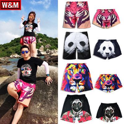 情侣沙滩裤男速干宽松短裤快干五分裤海边度假3D印花温泉泳裤潮