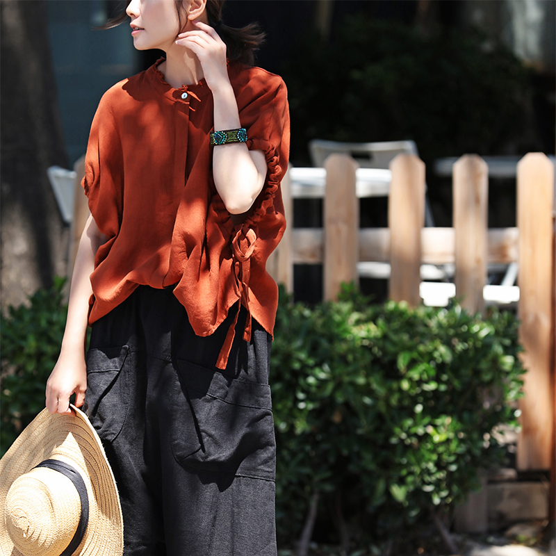 Declaration of Milan C8612 literature T-shirts Drawstring bow Easy modelling Flax shirt summerin the Women's clothing/Boutique , Shirt category - from Buy2taobao.com to provide professional Taobao agent buy service