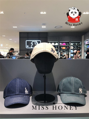 韩国mlb专柜19春夏新款ins复古牛仔纯色压线款潮款棒球帽男女同款
