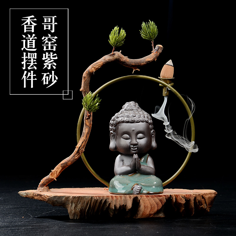【包邮】陶瓷哥窑琴棋书画小和尚带木底座家居摆件倒流香座中式在类目 家居饰品, 摆件中 - 来自Buy2taobao.com提供专业的淘宝代购服务