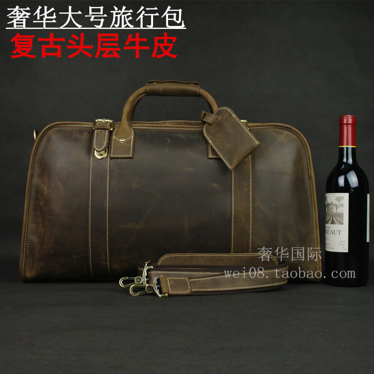 Luxurious Large Retro Top layer leather Travelling bag CRAZY HORSE A business travel Luggage bag genuine leather Men's bag Travelling bagin the Leather/Lady bags/Men's bag, Bag category - from Buy2taobao.com to provide professional Taobao agent buy service