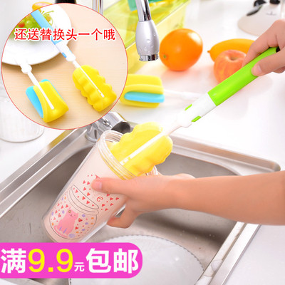 加长加厚塑料手柄海绵头杯刷 不伤手强力去污刷杯洗杯刷送替换头D