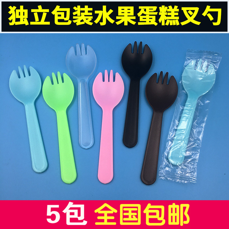 蛋糕叉勺一次性独立包装高档塑料叉勺一体加厚甜品水果叉100只在类目 餐饮具, 餐具, 水果叉/水果签中 - 来自Buy2taobao.com提供专业的淘宝代购服务