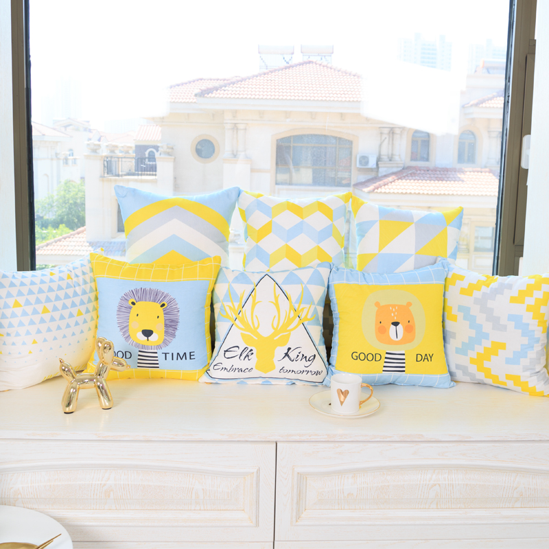 Northern Europe INS summer cool and refreshing series Yellow and blue Pillows Cushion Pillow Lumbar pillow Office sofa Home Furnishing pillowin the Home Fabric , Pillow/Pillow category - from Buy2taobao.com to provide professional Taobao agent buy service
