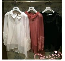 ●2012春日本Snidel新款娃娃领蕾丝喇叭袖两件套雪纺衬衫两色入●