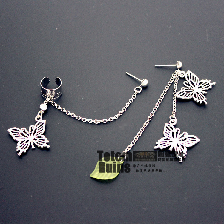 Left-right asymmetry No pierced ears Ear clip Retro Butterfly Leaf Ear bones Ear chain Q0022 A pair of pricesin the Accessories/Fashion Jewelry, Earring , Ear clip category - from Buy2taobao.com to provide professional Taobao agent buy service