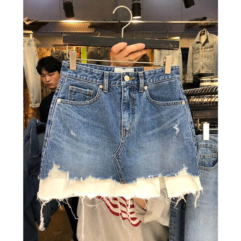 Dongguk door 2019 Early spring Women's wear new pattern fashion Mosaic personality Edging cowboy skirt Short skirtin the Women's clothing/Boutique , Skirts category - from Buy2taobao.com to provide professional Taobao agent buy service