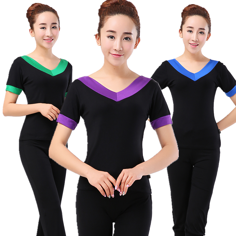 2018春夏广场舞服装上衣短袖女舞蹈双V领 莫代尔棉健身舞拉丁舞服在类目 运动/瑜伽/健身/球迷用品, 舞蹈/健美操/体操, 广场舞, 广场舞上装中 - 来自Buy2taobao.com提供专业的淘宝代购服务