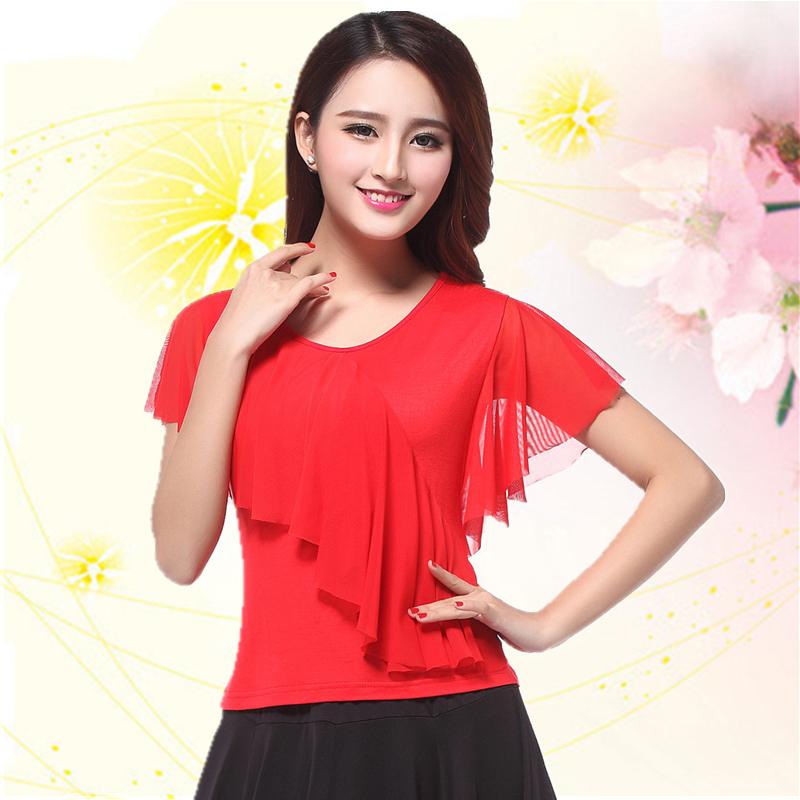 广场舞服装新款舞蹈服网纱女短袖上衣棉圆领莫代尔成人拉丁舞练习在类目 运动/瑜伽/健身/球迷用品, 舞蹈/健美操/体操, 拉丁舞, 拉丁舞上装中 - 来自Buy2taobao.com提供专业的淘宝代购服务