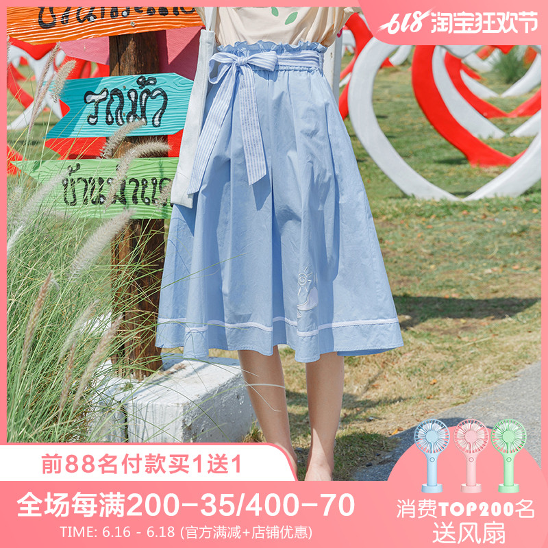 布衣酱原创设计2019夏装新款日系纯棉浅蓝色半身裙中长款A字裙子在类目 女装/女士精品, 半身裙中 - 来自Buy2taobao.com提供专业的淘宝代购服务