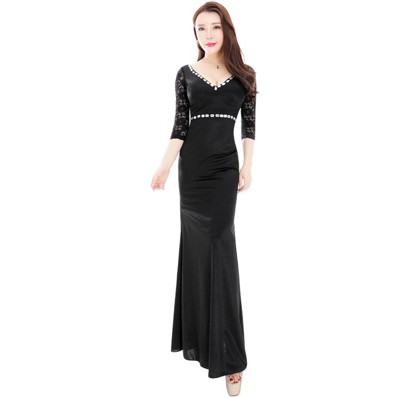 Sexy evening dress 2018 Party banquet Noble grace student new pattern Three Quarter Sleeve black have more cash than can be accounted forin the Women's clothing/Boutique , Wedding/Cheongsam/Formal dress , Formal dress/Evening category - from Buy2taobao.com to provide professional Taobao agent buy service