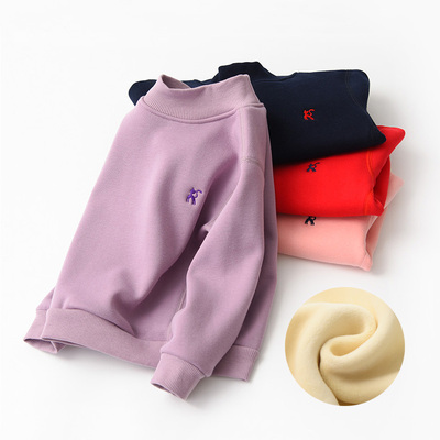 儿童纯棉加绒加厚半高领卫衣绒面一体男童女童保暖上衣中大童秋冬