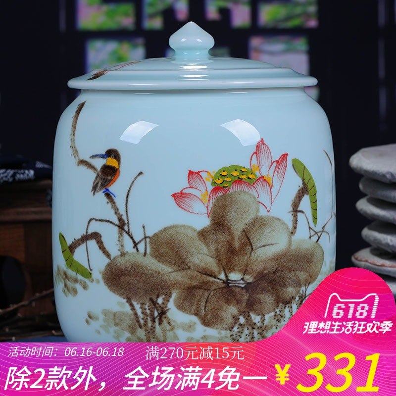景德镇陶瓷 手绘茶饼罐 密封罐大号复古 普洱茶具 家用|msdalam kategori pinggan mangkuk, set teh, caddy teh - dari Buy2taobao.com untuk memberikan perkhidmatan ejen Taobao profesional membeli