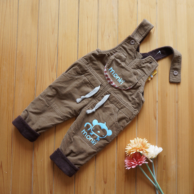 美小鸭16秋冬季装婴幼儿男童女宝宝背带裤灯芯绒双层加绒薄棉开裆