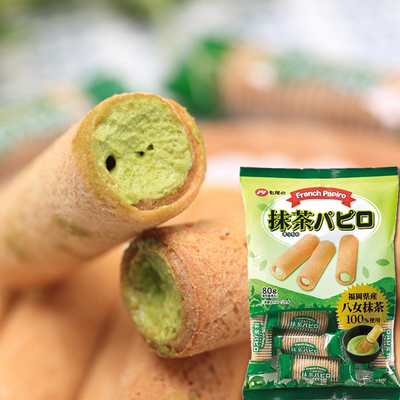 日本进口七尾制菓福冈八女抹茶味夹心蛋卷饼干80g 下午茶零食品
