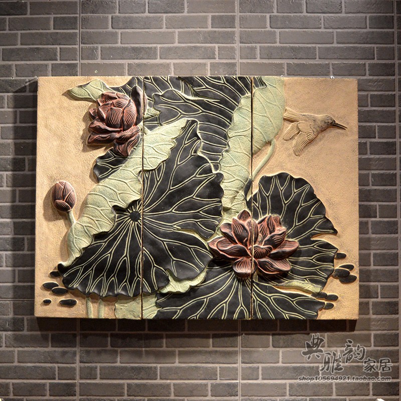 Chinese style Retro Background wall Pendants Hanging picture Decorative painting Countryside resin Wall decoration lotus pond Frameless Pendantin the Home accessories , Mural category - from Buy2taobao.com to provide professional Taobao agent buy service