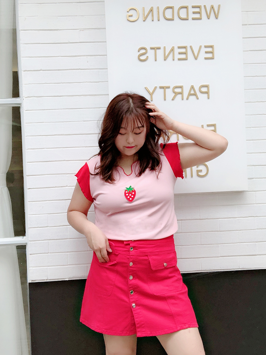 糖糖大码女装2019夏季新款泫雅同款少女心草莓T恤木耳边短袖6765|ruв категории Женская одежда, женской одежды - от Buy2taobao.com для оказания профессиональной услуги покупки агента Taobao