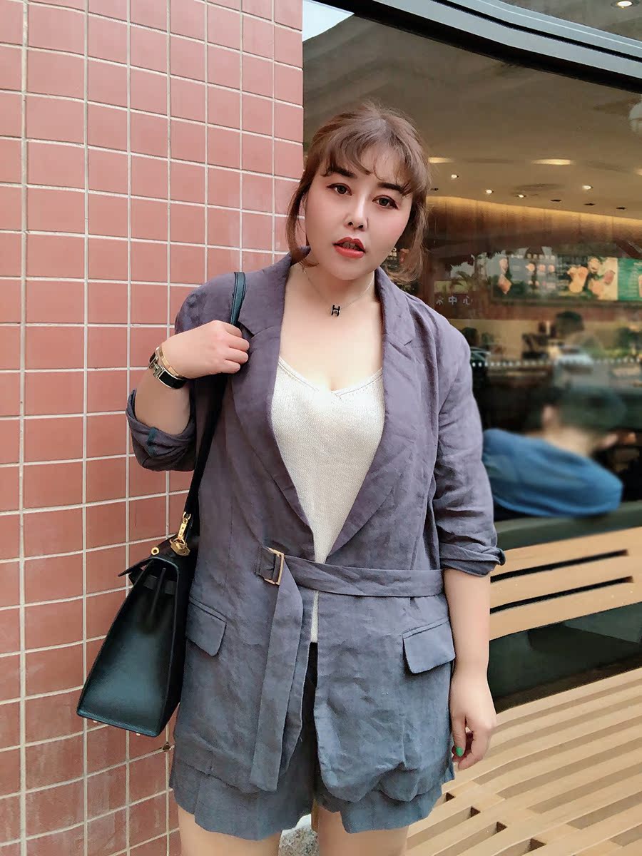糖糖大码女装2019春夏新款韩版宽松亚麻系带西服短裤胖mm套装6668|ruв категории Женская одежда, женской одежды - от Buy2taobao.com для оказания профессиональной услуги покупки агента Taobao