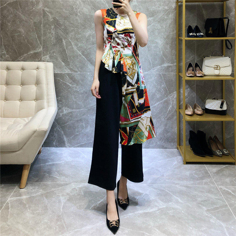 summer new pattern fashion temperament T-shirts Irregular Sleeveless printing vest Paige Straight Wide leg pants suitin the Women's clothing/Boutique , Set/Student uniforms/Work uniforms , Other suits category - from Buy2taobao.com to provide professional Taobao agent buy service