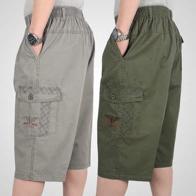 纯棉七分裤男夏款松紧腰休闲中裤中老年短裤男