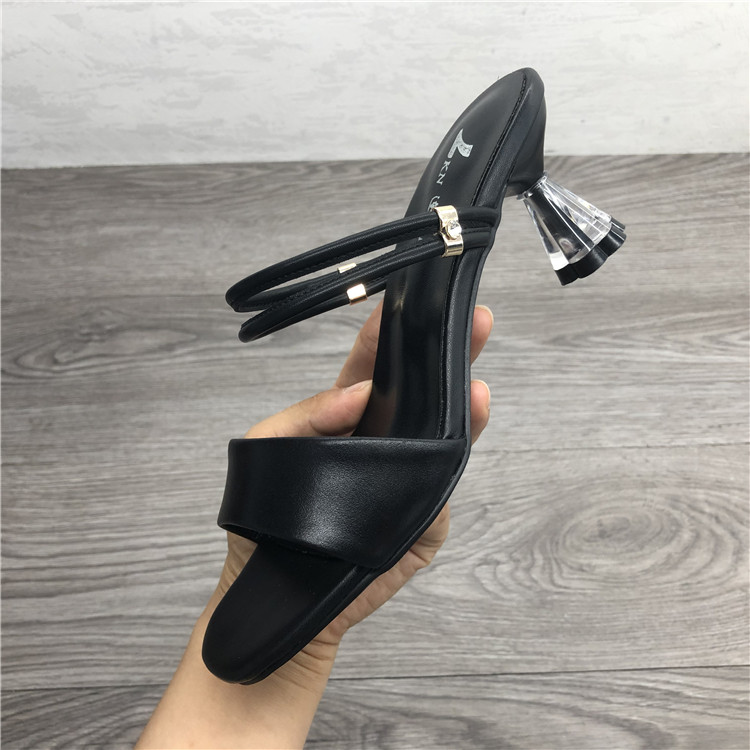 Fault code Clearance Leather shoes 2019 A summer Korean Edition Middle heel Toe Word tow cowhide Lazy man Two wear Sandalsin the Women's Shoes, Slippers category - from Buy2taobao.com to provide professional Taobao agent buy service