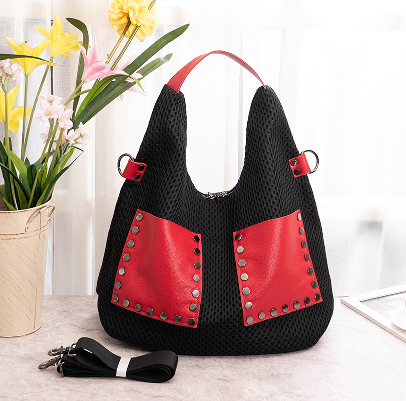 2019 summer new pattern Mesh cloth Female bag fashion Versatile Hit color Rivets Bag One shoulder Messenger portable Bagin the Sports bag/Outdoor package/Fitting , Shoulder Bag category - from Buy2taobao.com to provide professional Taobao agent buy service