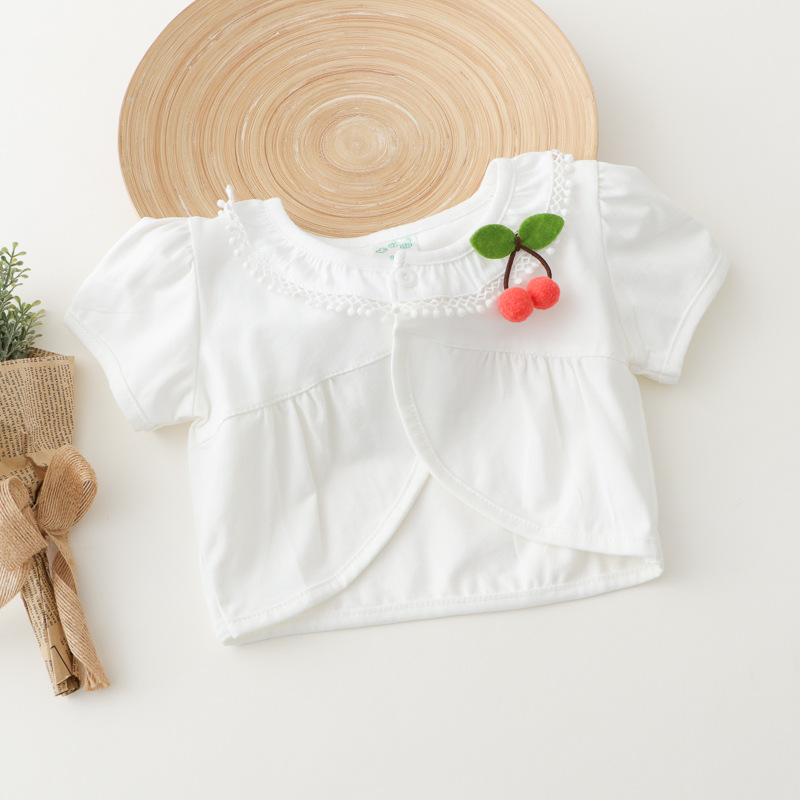 Girls waistcoat 2019 summer new pattern pure cotton Female baby Cherry Accessories Flower A button Shawl Short sleeved coatin the Children/Baby/Family fitted , Coat/Jacket/Overcoat , Ordinary jacket category - from Buy2taobao.com to provide professional Taobao agent buy service