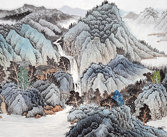 倪浩 山水国画作品《层峦叠嶂》