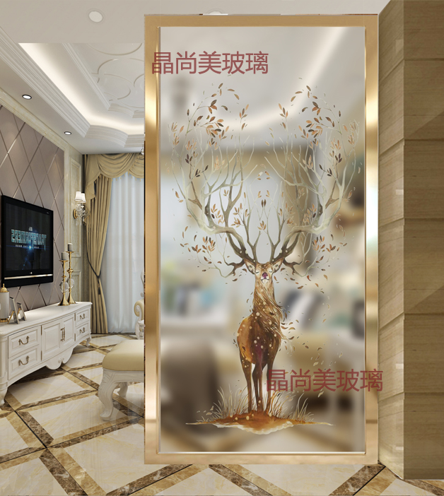现代简约艺术玻璃入门玄关屏风鞋柜隔断立体深雕双面透光钢化麋鹿|ruв категории основы строительных материалов, стекло, художественного стекла - от Buy2taobao.com для оказания профессиональной услуги покупки агента Taobao