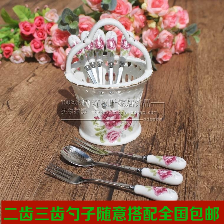 創意水果叉套裝水果簽可愛家用陶瓷不鏽鋼小叉子勺子蛋糕叉甜品叉在類目 餐飲具, 餐具, 水果叉/水果籤中 - 來自Buy2taobao.com提供專業的淘寶代購服務