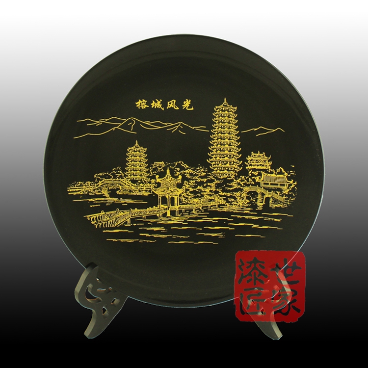 福州三宝传统手工艺礼品 福州脱胎漆器赏盘摆件 雅黑榕城福州风光在类目 家居饰品, 摆件中 - 来自Buy2taobao.com提供专业的淘宝代购服务
