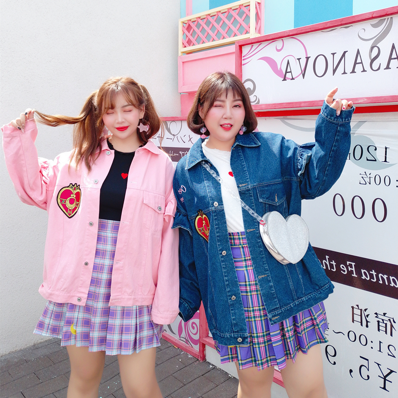 硬糖大码胖MM日系原宿bf宽松百搭糖果色刺绣美少女战士牛仔外套在类目 女装/女士精品, 大码女装中 - 来自Buy2taobao.com提供专业的淘宝代购服务
