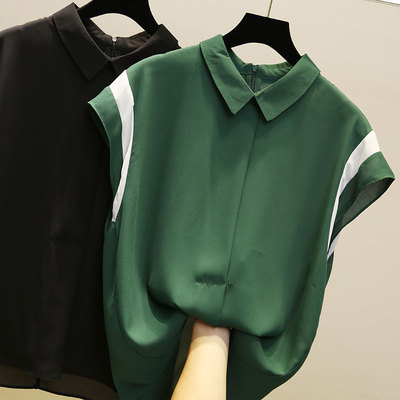 雪纺衫短袖女夏2019新款韩版衬衣宽松遮肚子洋气无袖气质女上衣潮