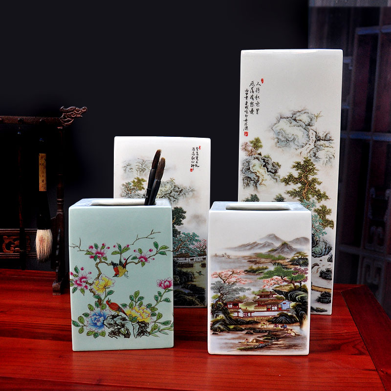 Jingdezhen Ceramic Wind court paint brush Brushes writing brush pen container Retro square Chinese style Studyin the Storage consolidation , Home Storage appliances , Storage tank , Pen case category - from Buy2taobao.com to provide professional Taobao agent buy service