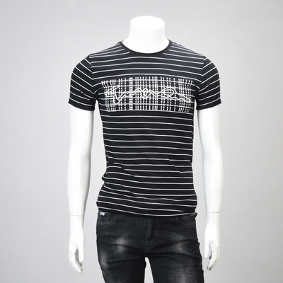 短袖男士t恤圆领夏季2018新款条纹时尚字母刺绣短袖T恤衫上衣男潮