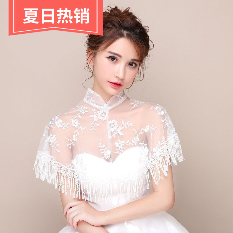 米白色新娘披肩薄款蕾丝春夏季伴娘小外套坎肩婚纱披肩礼服遮肉在类目 服饰配件/皮带/帽子/围巾, 围巾/丝巾/披肩中 - 来自Buy2taobao.com提供专业的淘宝代购服务