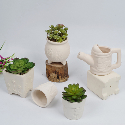 6个包邮 素烧陶瓷多肉绿植花盆 手工绘画diy涂鸦上色白坯