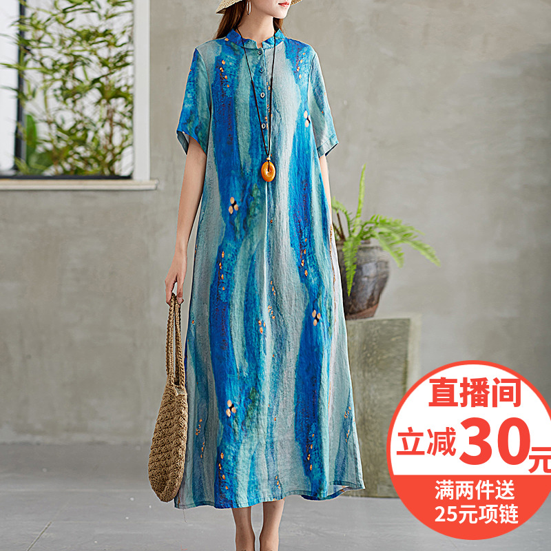 Princess summer Short sleeved literature Retro printing Ethnic style Show thin Flax Mid length version Dressin the Women's clothing/Boutique , Dress category - from Buy2taobao.com to provide professional Taobao agent buy service