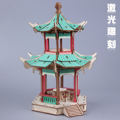 成人diy手工拼装中国古代亭子建筑模型木质立体拼图玩具毕业设计