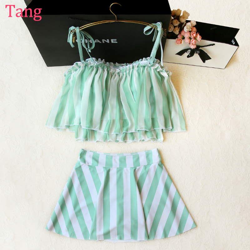 stripe Swimming suit lady conservative Show thin Paige Fission Swimwear Three-piece Suite Skirt Flat angle student Xiaoqing Shinhanin the Sports/Yoga/Fitness/Fans supplies , Swim , Split swimsuit category - from Buy2taobao.com to provide professional Taobao agent buy service