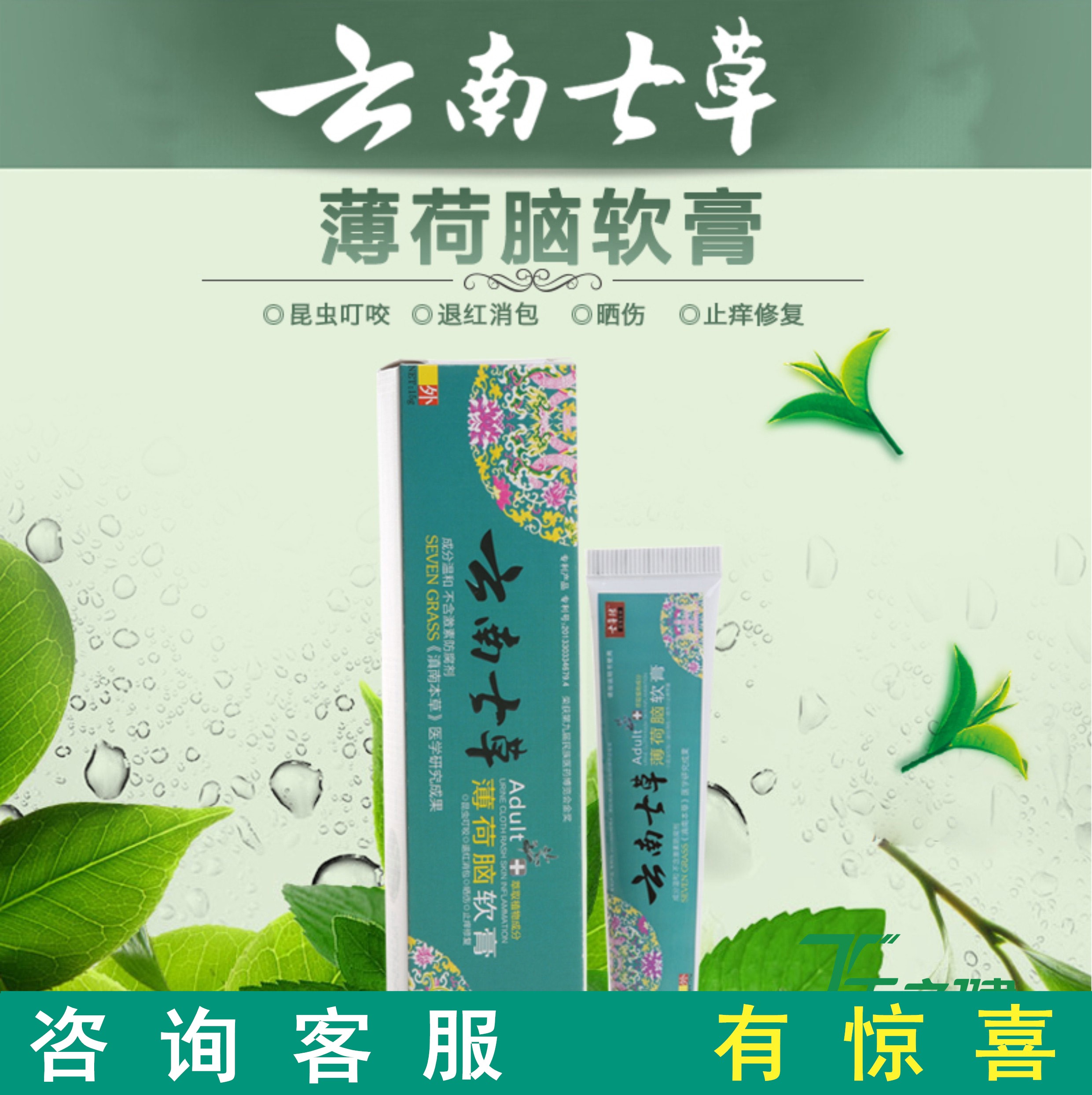 云南七草薄荷脑软膏蚊虫叮咬退红消包晒伤皮肤止痒无激素15g正品|msdalam kategori lampin/Xihu/makan/push pelarik, Demam bekalan penghalau nyamuk, krim anti-gatal - dari Buy2taobao.com untuk memberikan perkhidmatan ejen Taobao profesional membeli