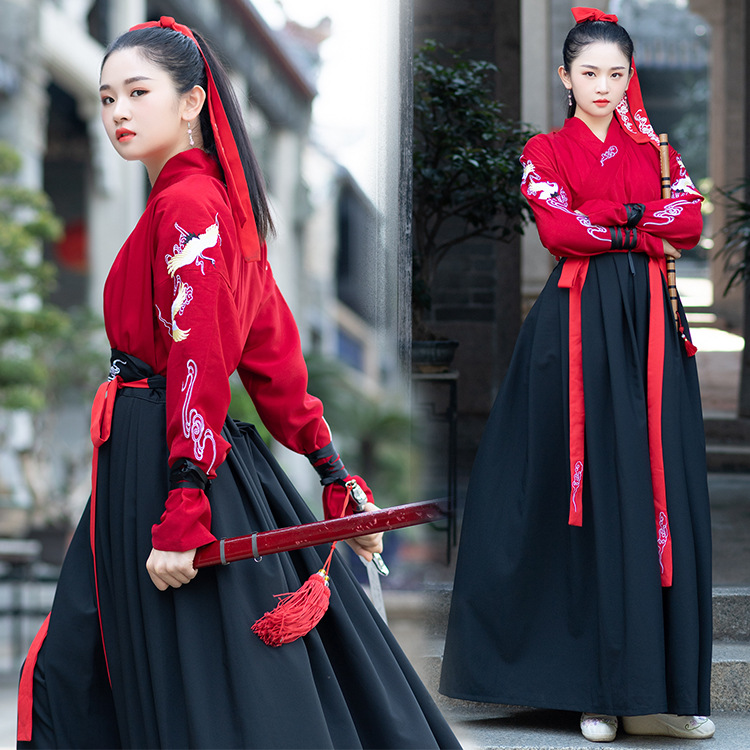 tradition Hanfu Female red black Hanfu ancient costume Domineering men's wear student heavy industry Red-crowned crane Embroidery student Class clothesin the Women's clothing/Boutique , Costume/National costume/Stage costumes , National costume/Costumes category - from Buy2taobao.com to provide professional Taobao agent buy service
