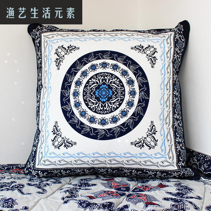 抱枕套靠垫靠包靠枕套 双面花纹 中国风布络青花瓷鱼家居纯棉布艺|ruв категории домашний ткань, подушка/подушка - от Buy2taobao.com для оказания профессиональной услуги покупки агента Taobao