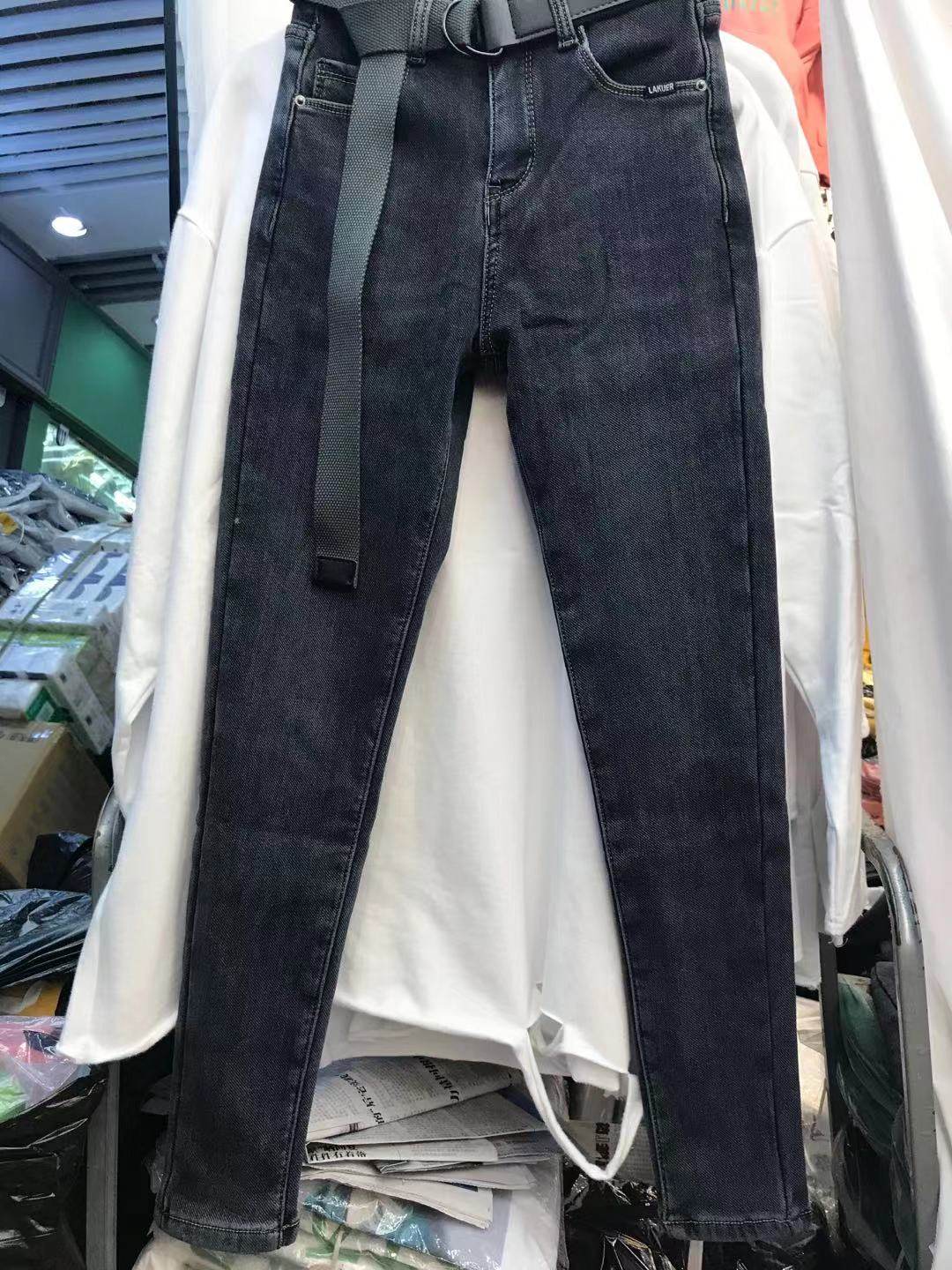韩国货女主角正品冬新款加厚绒小脚牛仔裤高腰蓝灰弹力紧身牛仔裤